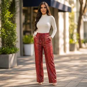 Handmade Python Print Leather Pants, Luxury Snakeskin Wide Leg <b>Trousers</b>, Women Leather <b>Trousers</b> - Product Image 3