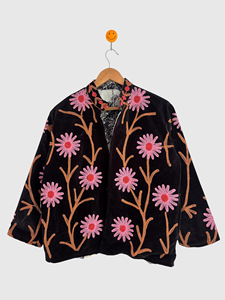 Veste en velours brodée de fleurs, col mandarin, manches longues, grande taille, vêtements d'hiver pour femmes, style élégant - Product Image 3