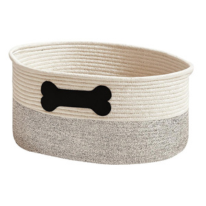 Braided Basket with Felt Patch Basket with Handles Foldable Nursery <b>Shelf</b> Storage for Plant Dog Cat Toy <b>Organizer</b> - Product Image 3