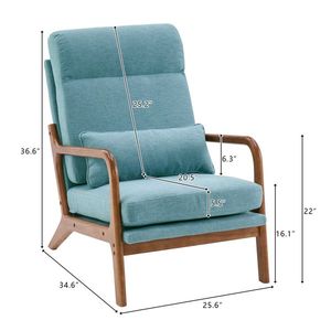 Elegante Poltrona Reclinabile in Lino Verde Acqua per Interni con Braccioli in Legno Massello e Struttura in Ferro per Soggiorno e Camera da Letto - Product Image 3