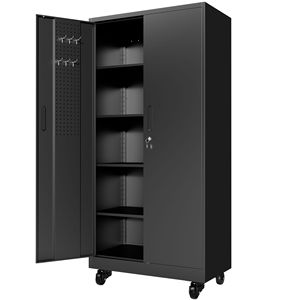 Armadio Metallico Resistente da 71 Pollici con Porte Chiudibili a Chiave, 4 Ripiani Regolabili e Ruote - Product Image 1