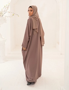 Conjunto de Abaya de Estilo Mariposa, Sencillo, de Manga Larga, para Mujeres Musulmanas, para Uso Diario, en Tela Nida de Poliéster, Largo hasta el Suelo, Estilo Saudí, Cobertura Completa - Product Image 3