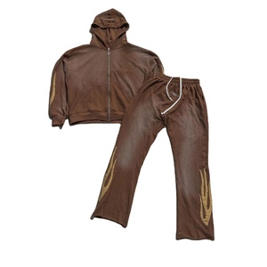 Ensembles personnalisés de survêtements pour hommes avec pantalons de jogging et sweats à capuche, effet délavé à l'acide, sérigraphie et coupe empilée - Product Image 1