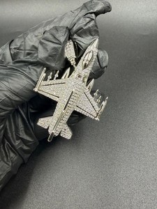 Colgante de moissanita con diseño de avión de combate, estilo hip hop, con incrustaciones de circonitas, de plata de ley 925, joyería fina, colgantes y dijes - Product Image 2