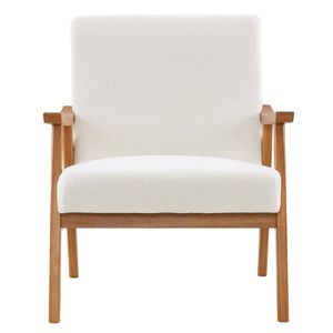 Poltrona Singola da Interno in Legno Massello con Braccioli in Velluto Teddy, Sedia Relax Bianco Crema con Schienale per Uso Alberghiero - Product Image 4