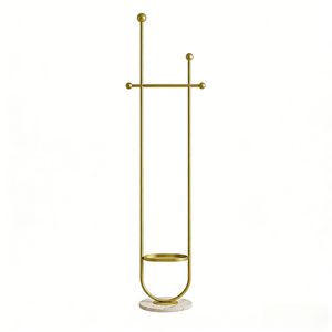 Appendiabiti Autoportante in Metallo Dorato con Base in Marmo, Appendiabiti Multiuso per Camera da Letto e Conservazione Cappelli - Product Image 4