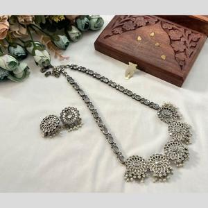 Oxidised Plated Pota Stone and <b>Pearls</b> Necklace <b>Set</b> Fine <b>Jewelry</b> 11714314GY - Product Image 1
