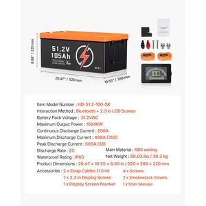 Batteria al Litio 48V 105Ah per Golf Cart, Batteria 48 Volt con BMS 200A, Monitor LCD e App Mobile, Pacco Batteria LiFePO4 - Product Image 4