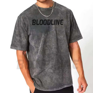 Camisetas de algodón 100% de primera calidad para hombre, estilo casual, con lavado ácido, logotipo personalizado bordado, estampado en blanco, estilo urbano de tela gruesa. - Product Image 5