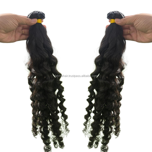 Extensiones de Cabello Rizado con Punta Plana, Cabello Humano Remy 100% Natural, Color Negro, de Una Sola Capa - Product Image 3
