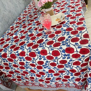 Jaipuri Handmade Unique Simple Floral Hand Block Printed Indian Cotton Eco-Friendly Durable Round <b>Table</b> <b>Cover</b> for <b>Table</b> Styling - Product Image 4