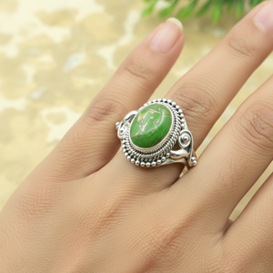 <b>unique</b> Vintage Green Copper Turquoise Ring 925 Sterling Silver Yellow Gold Plated Boho Oval Statement Handmade Women Jewelry <b>her</b> - Product Image 2