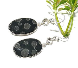 Natural Black Coral & Zircon Bohemian Wedding Earrings Solid 925 Sterling Silver Oval Dangle <b>Drop</b> Handmade Jewelry Gift Women - Product Image 5