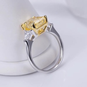 <b>Cushion</b> Cut Vivid Yellow Three Stone Lab Grown Diamond <b>Ring</b> in 14K White Gold Diamond <b>Ring</b> with IGI Certified & VVS Clarity - Product Image 1