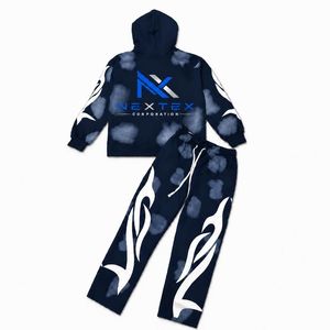 Conjunto de Sudadera con Capucha y Pantalones Deportivos con Estampado Tribal de Llamas para Hombre, 2 Piezas, Ropa Deportiva de Invierno, Estilo Hip Hop, Traje de Felpa - Product Image 2