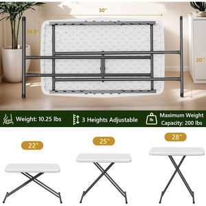 30-Inch Folding <b>Table</b> <b>with</b> <b>Adjustable</b> <b>Height</b> Small Desk and TV Tray for Laptop Heavy Duty Utility Foldable Camping Furniture - Product Image 5