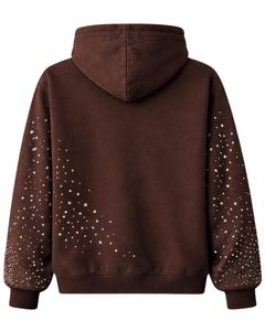 Sudadera con Capucha Marrón Chocolate con Pedrería, Oversize, de Forro Polar Grueso, con Bolsillo Canguro, Fabricante de Ropa Urbana Personalizada para Hombre - Product Image 4