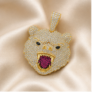 Men's Hip Hop <b>Style</b> Custom Bear Face <b>Head</b> Charms Fully Iced 925 Silver & Gold Plated Lab Grown Diamond Pendant Rapper Necklace - Product Image 4