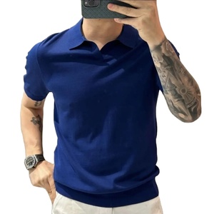 Polo de verano para hombre de alta calidad 100% algodón nuevo sólido fino solapa Patchwork inteligente Casual versátil Top manga corta de punto - Product Image 1