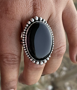 แหวนโอปอลแบล็คออนิกซ์เงินแท้ 925 แหวนพลอยสำหรับทุกเพศ ผู้จำหน่ายขายส่ง - Product Image 1