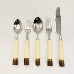 Ensemble de couverts en acier inoxydable avec manche en résine de forme ronde, finition miroir, manche argenté, pour la maison et l'hôtel - Product Image 3