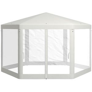 Gazebo Esagonale Bianco Crema 4x3,3m con Pareti in Rete per Feste all'Aperto - Product Image 1