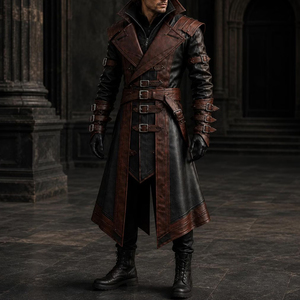 Latest Collection <b>Mens</b> Gothic Long <b>Coat</b> Faux <b>Leather</b> <b>Trench</b> Jacket Brown Black Steampunk Cosplay Costume Outerwear - Product Image 5
