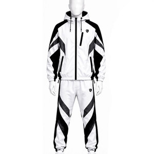 Conjunto Deportivo para Hombre, Blanco y Negro, Sublimado, con Capucha, Cortavientos, Manga Larga, Poliéster, Casual, para Primavera, para Correr - Product Image 2