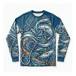 Camiseta de Pesca Personalizada por Sublimación, 100% Poliéster, Transpirable, de Secado Rápido, Antibacteriana, Absorbe la Humedad, Protección UV, Ligera - Product Image 3