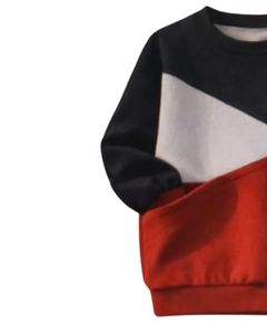 Sudadera Personalizada para Mujer en Bloques de Color Azul Marino, Rojo y Gris, Sudadera Casual de Invierno con Cuello Redondo, Felpa Suave y Bordado de Águila - Product Image 3