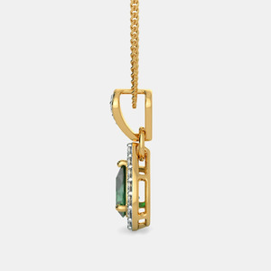 14K Yellow Gold Pear Emerald Halo Lab Grown Diamond Pendant Necklace - Product Image 3