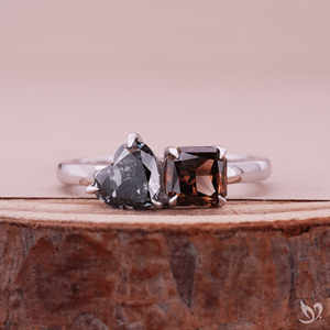 Heart and Square Radiant Cut Blue Lab Grown Diamond Toi et Moi <b>Ring</b> <b>Two</b> <b>Stone</b> Engagement <b>Ring</b> Modern Unique Bridal Jewelry - Product Image 1