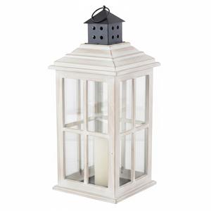 Porte-bougie décoratif artisanal de style farmhouse avec dessus en métal et lanterne en verre et bois pour décoration de table de mariage - Product Image 2