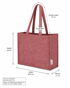 Custom Logo Maroon Recycled Cotton Melange Tote Bag 220 GSM Large Gusseted Reusable Shopping Bag Wholesale Manufacturer Exporter - Product Image 2