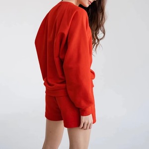 2026 Women's <b>Red</b> 2 Piece Sweatshirt Set O Neck Long Sleeve Loose Fit Casual Solid Color Knitted Shorts <b>Suit</b> Spring Summer Wear - Product Image 4