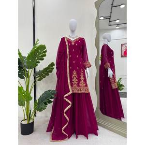 Conjunto de Top, Pantalón y Dupatta para Fiesta, con Bordado de Hilo y Lentejuelas, Talla XL - Product Image 4