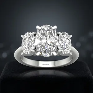 Anillo de Compromiso con Tres Piedras de Diamante Cultivado en Laboratorio con Certificación IGI, Corte Ovalado, Oro de 10K, 14K, 18K, Plata 925, 935, Joyería Nupcial para Boda - Product Image 1