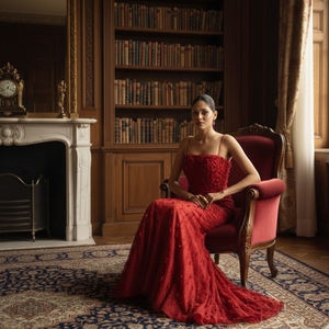 Elegante Vestido de Noche con Cuentas Hechas a Mano para Mujer |   Vestido de Gala de Lujo para Fiestas, Alfombra Roja y Ocasiones Especiales Hecho en India - Product Image 2