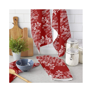 Serviette de cuisine décorative saisonnière en coton 100% brodé, motif golf, imprimé feuilles rougeâtres, 20x30 pouces, 470 GSM, export - Product Image 1