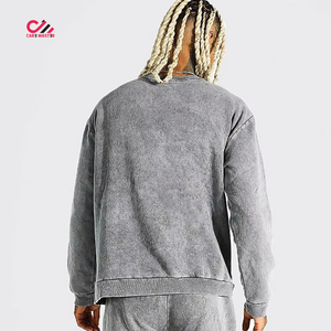 Ensemble de survêtement streetwear personnalisé en molleton de coton, coupe oversize, avec pantalon de survêtement empilé pour homme, effet délavé à l'acide - Product Image 4