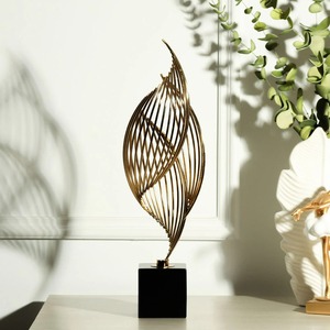 Modern Gold Metal <b>Wire</b> Sculpture With Wooden Base Artistic Tabletop Decor Ideal for Living Room and Office Decor From India - Product Image 2