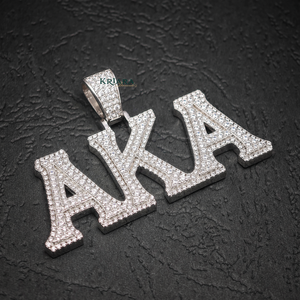 Colgante con Letra AKA, Plata 925, Diamante Cultivado en Laboratorio, Bañado en Rodio, Cristal, Estilo Hiphop, Unisex, para Uso Diario - Product Image 6