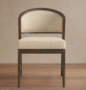 Chaise de salle à manger rembourrée de style Mid-Century Modern avec structure en bois et assise en tissu beige, design de mobilier pour la maison - Product Image 2