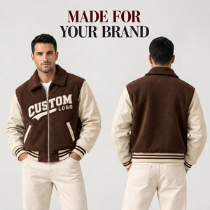 Chaqueta Varsity Personalizada con Bordado, Cuerpo de Lana, Mangas de Cuero, Parche de Letras en Chenilla, Ropa Urbana Moderna - Product Image 3