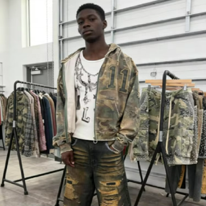 Sudadera con capucha con cremallera, lavado ácido, efecto desgastado, bordado y estampado, de alta calidad, estilo vintage, de algodón - Product Image 3