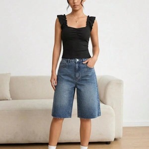 Teen Girls Loose Fit Capri Jeans Casual <b>Denim</b> Pants High Waist <b>Stretch</b> Cotton Ankle Length Fashion Wear Trendy Style WholesaleUS - Product Image 3