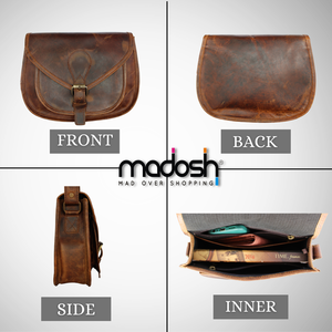 Sac à bandoulière Madosh pour femme en cuir véritable marron durable, multifonction, léger, vintage, avec deux fermetures éclair, 3L+ - Product Image 2