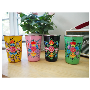 แก้วน้ำสแตนเลสลายดอกไม้เพ้นท์มือ พิมพ์ลายเคลือบ แก้วน้ำสำหรับใช้ในครัว - Product Image 6