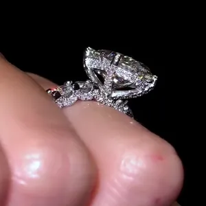 Moissanite Engagement <b>Ring</b> 925 Sterling Silver Oval Cut Double Halo Wedding <b>Ring</b> for Women - Product Image 3