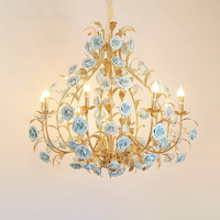 MEEROSEE Rose Lustre Or Rose Pendentifs Lumière Rose Fleur Maison Lampe Pour Salon MD98058